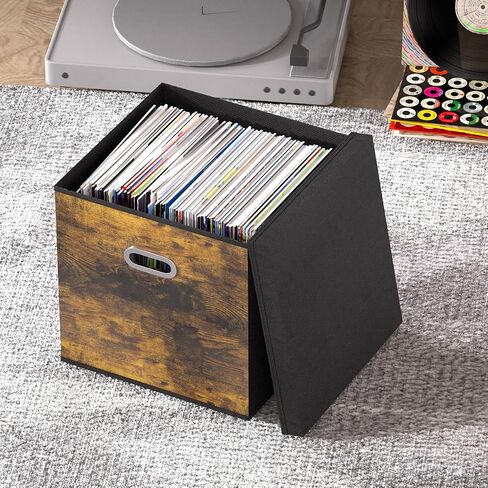 Vinyl Record Storage Box, Vinyl Record Case Set of 2, Stackable Vinyl Storage Box, Record Crate Hold Up To 100-Records (Advanced Flax Fabric, Black) in Saudi Arabia