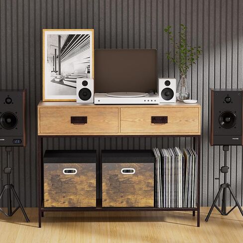 Vinyl Record Storage Box, Vinyl Record Case Set of 2, Stackable Vinyl Storage Box, Record Crate Hold Up To 100-Records (Advanced Flax Fabric, Black) in Saudi Arabia