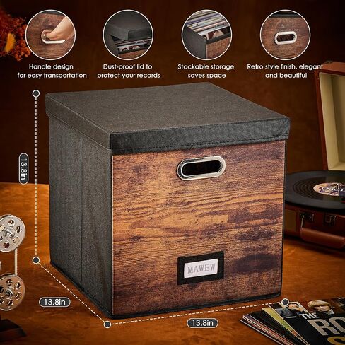 Vinyl Record Storage Box, Vinyl Record Case Set of 2, Stackable Vinyl Storage Box, Record Crate Hold Up To 100-Records (Advanced Flax Fabric, Black) in Saudi Arabia