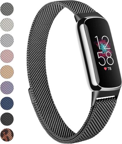 Meliya Metal Band Compatible with Fitbit Luxe Bands Women Men, 2 Pack Stainless Steel Mesh Loop Adjustable Wristband Replacement Strap for Fitbit Luxe Fitness Tracker in Kuwait