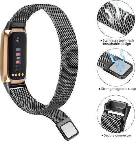 Meliya Metal Band Compatible with Fitbit Luxe Bands Women Men, 2 Pack Stainless Steel Mesh Loop Adjustable Wristband Replacement Strap for Fitbit Luxe Fitness Tracker in Kuwait