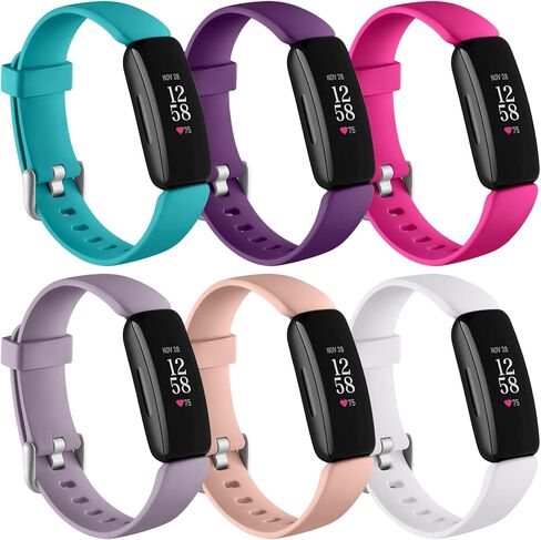 متوافق مع سوارين Fitbit Inspire 2 للنساء والرجال، سوار معصم رياضي بديل لحزامين Inspire، صغير، 6 عبوات، أزرق مخضر/برقوقي/وردي وردي/أبيض/رمل وردي/لافندر in Saudi Arabia