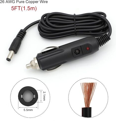 2 PACK DC Car Charger Cable, 12V-24 V DC 5.5mm x 2.1mm Car Cigarette Lighter Universal Extension Power Supply Cord Car Charger Adapter for Car Truck Bus Van（5FT） in Kuwait