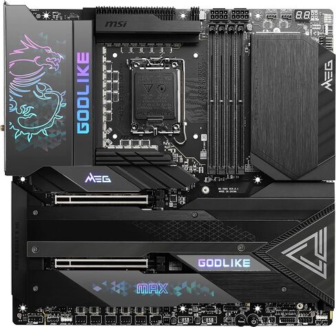 اللوحة الأم للألعاب MSI MEG Z790 GODLIKE MAX (تدعم معالجات Intel الجيل 12/13/14، LGA 1700، DDR5، PCIe 5.0، M.2، 10 جيجابت في الثانية LAN، USB 3.2 Gen2، Wi-Fi 7، Thunderbolt، E-ATX) in Kuwait