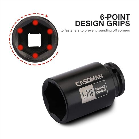CASOMAN 6-Point 1/2-Inch Drive Deep Impact Socket- 1-1/2" (SAE), CR-MO, 1/2-inch Drive 6 Point Axle Nut Socket for Easy Removal of Axle Shaft Nuts (1-1/2") in Kuwait