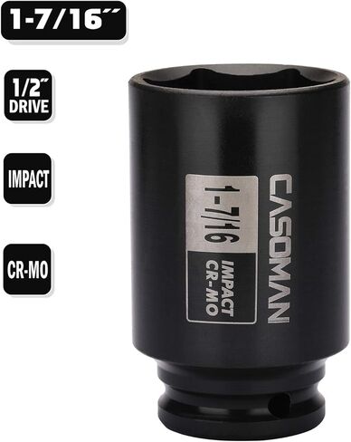 CASOMAN 6-Point 1/2-Inch Drive Deep Impact Socket- 1-1/2" (SAE), CR-MO, 1/2-inch Drive 6 Point Axle Nut Socket for Easy Removal of Axle Shaft Nuts (1-1/2") in Kuwait