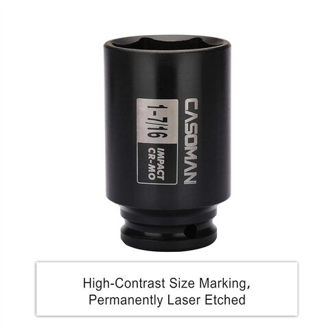 CASOMAN 6-Point 1/2-Inch Drive Deep Impact Socket- 1-1/2" (SAE), CR-MO, 1/2-inch Drive 6 Point Axle Nut Socket for Easy Removal of Axle Shaft Nuts (1-1/2") in Kuwait