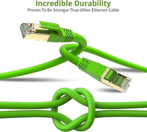 Cat8 Ethernet Cable 1FT, Indoor&Outdoor, Heavy Duty High Speed 26AWG Cat8 Network LAN Cable 2000Mhz, 40Gbps with Gold Plated RJ45 Connector, Weatherproof S/FTP UV Resistant for Router,Modem,PC Green in Saudi Arabia