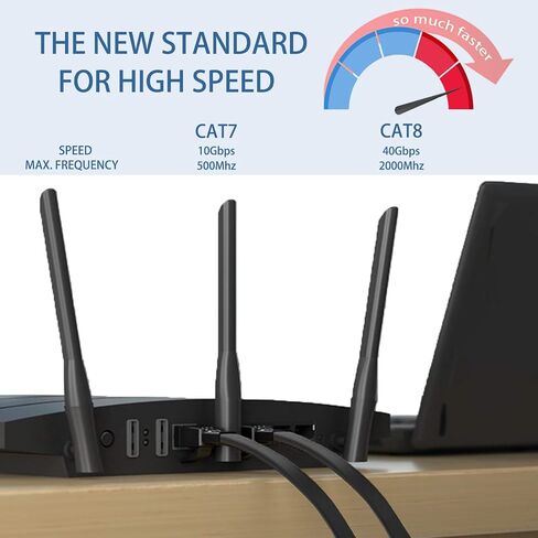 كابل إيثرنت Cat 8 بطول 100 قدم، كابل شبكة LAN عالي السرعة محمي بموصل RJ45، سلك كابل شبكة إيثرنت طويل مسطح للألعاب 40 جيجابت في الثانية لأجهزة PS5، PS4، Switch، Router، Modem، أسود in Saudi Arabia