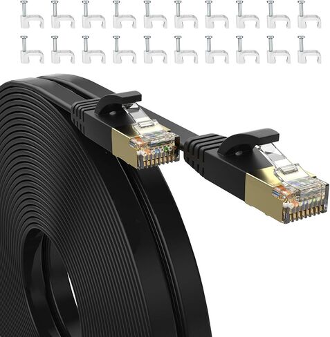 كابل إيثرنت مسطح Cat7 كابل تصحيح الشبكة مع 20 قطعة مشابك كابلات FTP/STP كابل شبكة محلية سلك تصحيح الكمبيوتر-100 قدم in Saudi Arabia