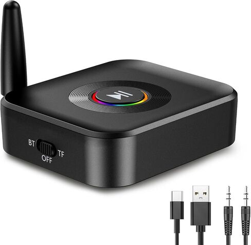 محول بلوتوث Aux من JXTZ للستيريو المنزلي، جهاز استقبال بلوتوث 5.1 مع ضوء RGB، دعم بطاقة FT، محول Aux إلى بلوتوث 3.5 مم، زمن وصول منخفض، اتصال مزدوج، محول صوت لاسلكي لمكبرات الصوت in Kuwait