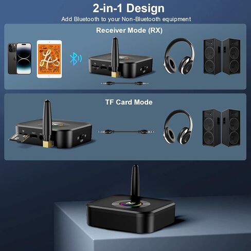 محول بلوتوث Aux من JXTZ للستيريو المنزلي، جهاز استقبال بلوتوث 5.1 مع ضوء RGB، دعم بطاقة FT، محول Aux إلى بلوتوث 3.5 مم، زمن وصول منخفض، اتصال مزدوج، محول صوت لاسلكي لمكبرات الصوت in Kuwait
