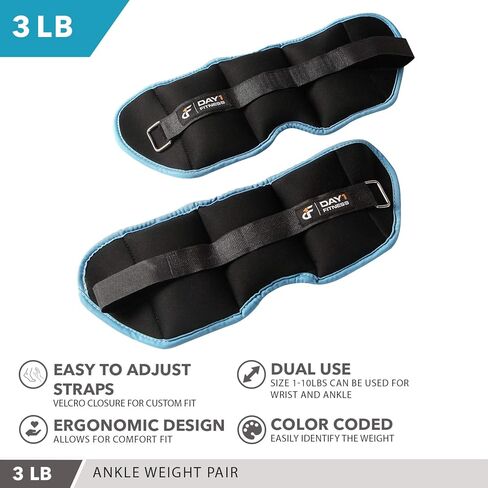 زوج وزن الكاحل/المعصم D1F 10 خيارات للوزن والحزمة - 0.5 إلى 10 رطل لكل منهما، مجموعة من 2، أشرطة قابلة للتعديل - أشرطة وزن مريحة ومسامية وممتصة للرطوبة للرجال والنساء in Kuwait