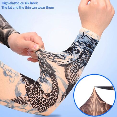 4 أزواج في الهواء الطلق الدراجات الأكمام 3D الوشم المطبوعة الأشعة فوق البنفسجية حماية أكمام أذرع تبريد سريعة الجافة الصيف التبريد الأكمام للرجال النساء in Kuwait