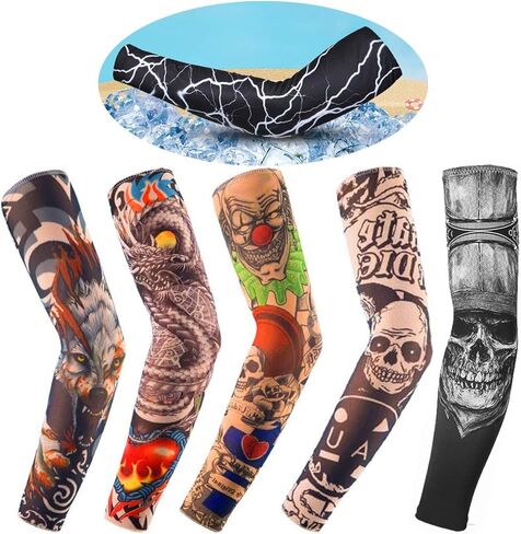 4 أزواج في الهواء الطلق الدراجات الأكمام 3D الوشم المطبوعة الأشعة فوق البنفسجية حماية أكمام أذرع تبريد سريعة الجافة الصيف التبريد الأكمام للرجال النساء in Kuwait