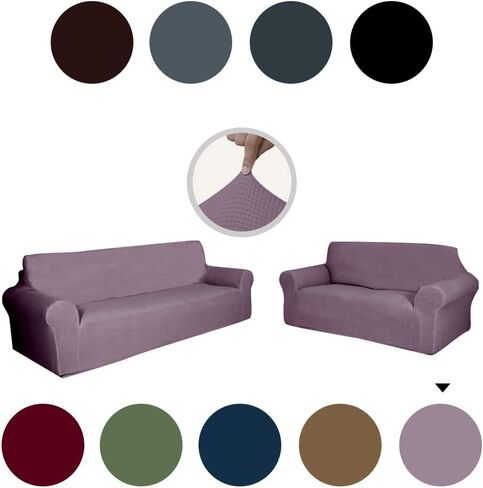 2 Pieces Sofa & loveseat Cover 4 Way Stretch to fit Slipcover/Furniture Protector with Anti-Slip Foams # YAFA (Light Purple) in Saudi Arabia