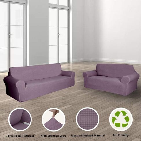 2 Pieces Sofa & loveseat Cover 4 Way Stretch to fit Slipcover/Furniture Protector with Anti-Slip Foams # YAFA (Light Purple) in Saudi Arabia