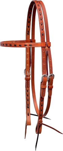 حامل رأس باك ستيتش ذو شريط حواجب مستقيم - حامل رأس حصان من الجلد الغربي - جودة ممتازة مع أجهزة من الفولاذ المقاوم للصدأ، أطراف ربط المياه، حجم الحصان in Kuwait