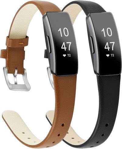[2 Pack] Leather Bands Compatible with Fitbit Inspire 3 Bands & Inspire 2 & Inspire HR & Inspire Band for Women Men, Soft Leather Strap Wristbands Accessories Replacement for Fitbit Inspire 3 in Saudi Arabia