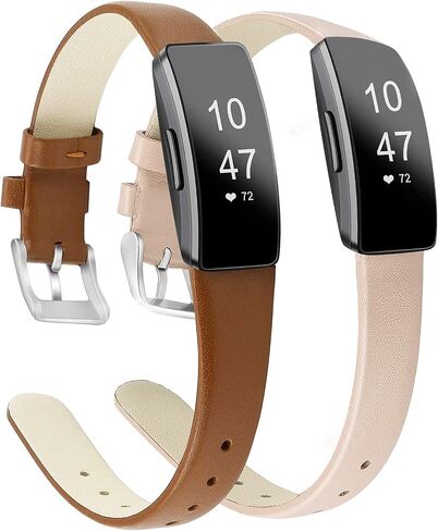 [2 Pack] Leather Bands Compatible with Fitbit Inspire 3 Bands & Inspire 2 & Inspire HR & Inspire Band for Women Men, Soft Leather Strap Wristbands Accessories Replacement for Fitbit Inspire 3 in Saudi Arabia