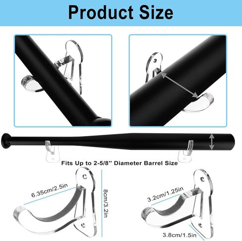Baseball Bat Display Wall Mount, 2 Set Acrylic Baseball Bat Wall Mount Holder Rack Horizontal Baseball Bat Wall Bracket for Memorabilia Collectible in Kuwait