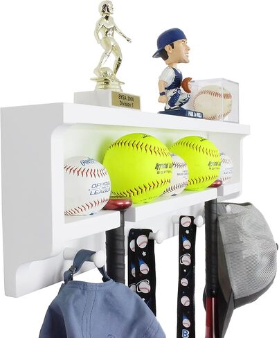 MedalAwardsRack Premier Baseball and Softball All in 1 Trophy Shelf Display- Baseball Bat Holder and Bat Rack for Balls, Bats, Gloves, Medals, Awards, and Trophies- White in Saudi Arabia