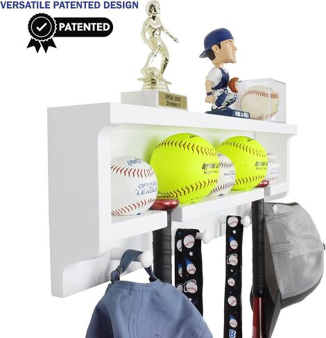 MedalAwardsRack Premier Baseball and Softball All in 1 Trophy Shelf Display- Baseball Bat Holder and Bat Rack for Balls, Bats, Gloves, Medals, Awards, and Trophies- White in Saudi Arabia