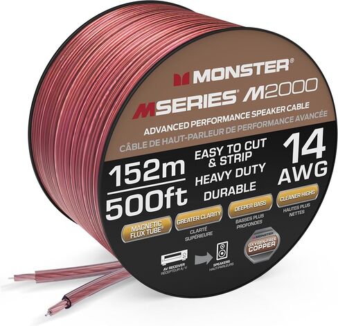 سلك مكبر الصوت Monster M-Series 14 AWG: كابل مكبر صوت متقدم الأداء بطول 500 قدم مع هيكل سلك مكبر صوت نحاسي خالي من الأكسجين - سهل الفك والتركيب in Saudi Arabia