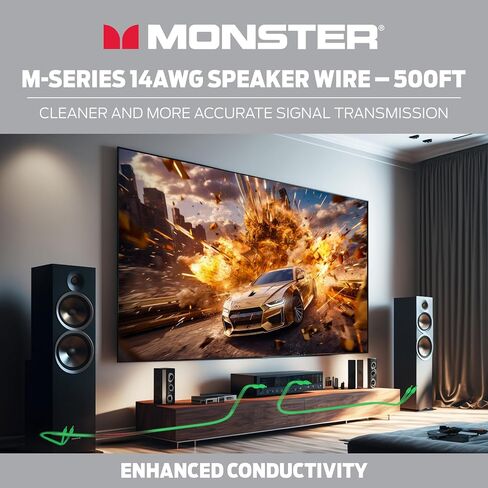 سلك مكبر الصوت Monster M-Series 14 AWG: كابل مكبر صوت متقدم الأداء بطول 500 قدم مع هيكل سلك مكبر صوت نحاسي خالي من الأكسجين - سهل الفك والتركيب in Saudi Arabia