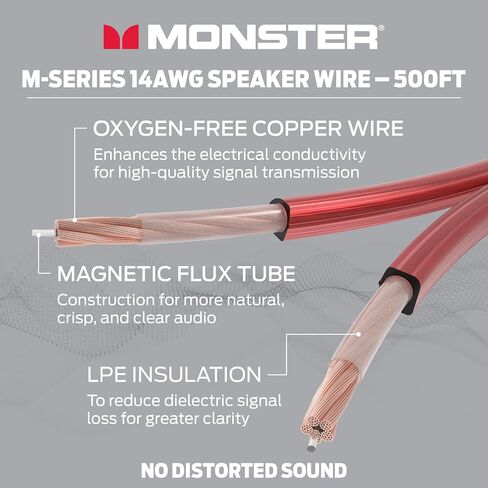 سلك مكبر الصوت Monster M-Series 14 AWG: كابل مكبر صوت متقدم الأداء بطول 500 قدم مع هيكل سلك مكبر صوت نحاسي خالي من الأكسجين - سهل الفك والتركيب in Saudi Arabia