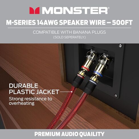 سلك مكبر الصوت Monster M-Series 14 AWG: كابل مكبر صوت متقدم الأداء بطول 500 قدم مع هيكل سلك مكبر صوت نحاسي خالي من الأكسجين - سهل الفك والتركيب in Saudi Arabia