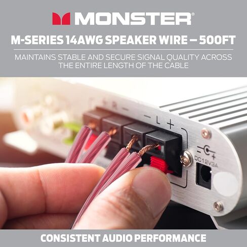 سلك مكبر الصوت Monster M-Series 14 AWG: كابل مكبر صوت متقدم الأداء بطول 500 قدم مع هيكل سلك مكبر صوت نحاسي خالي من الأكسجين - سهل الفك والتركيب in Saudi Arabia
