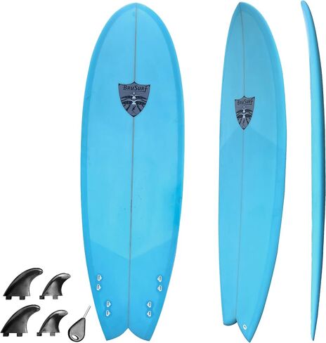 BruSurf 6 Foot Fiberglass Surfboard Great All Around Shape Easy to Catch Waves and Fast and Smooth Through Turns - Has a Squash Tail and Includes 4 Fins in Saudi Arabia