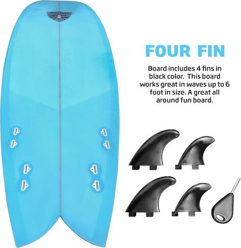 BruSurf 6 Foot Fiberglass Surfboard Great All Around Shape Easy to Catch Waves and Fast and Smooth Through Turns - Has a Squash Tail and Includes 4 Fins in Saudi Arabia