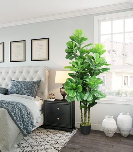 شجرة اصطناعية LOVMOR بطول 6 أقدام مع سلة نباتات من الأعشاب البحرية المنسوجة وطحالب واقعية، نباتات اصطناعية للديكور المنزلي الحديث وغرفة المعيشة (70 بوصة) (شجرة F-Ficus) in Kuwait