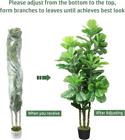 شجرة اصطناعية LOVMOR بطول 6 أقدام مع سلة نباتات من الأعشاب البحرية المنسوجة وطحالب واقعية، نباتات اصطناعية للديكور المنزلي الحديث وغرفة المعيشة (70 بوصة) (شجرة F-Ficus) in Kuwait