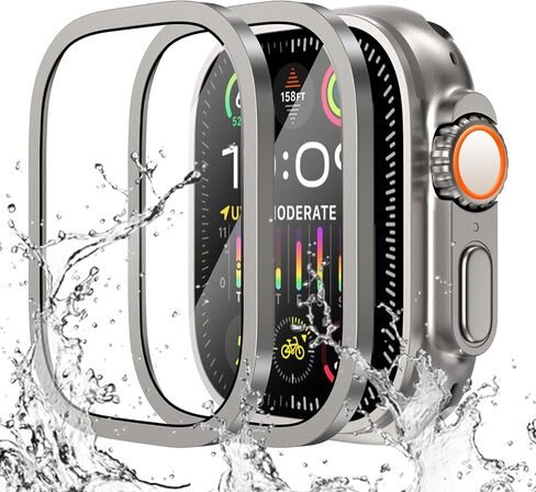 عبوة من قطعتين من WINGLE لساعة Apple Watch Ultra 2 حافظة حماية للشاشة مقاس 49 مم، زجاج مقسى 9H + إطار من سبائك التيتانيوم [حافظ على الأصل] [لمس حساس] طبقة زجاجية واقية لـ iWatch Ultra/Ultra 2، أصلي in Kuwait