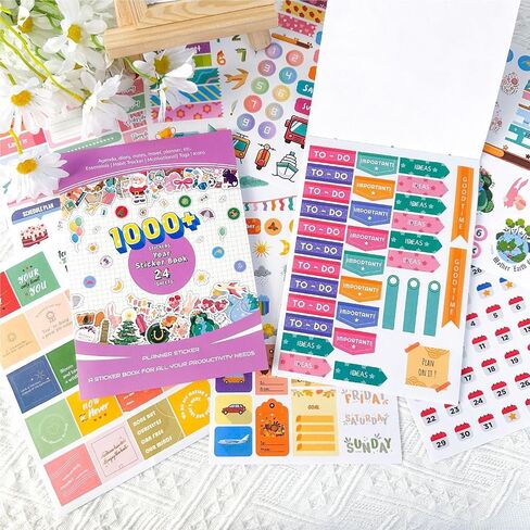 Planner Stickers - 24 Sheets 1000+ Colorful Monthly Designs Planner Sticker Book - The Perfect Scrapbook Sticker Accessories to Enhance Your Daily Calendar and Planner Journaling in Saudi Arabia