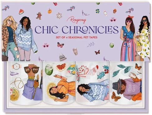 Rongrong The Chic Chronicles Set of 4 Pre-Cut PET Tapes Each Capturing a Different Season - Planners, Calendars, Journals – Aesthetic Premium Quality Hand Drawn in Saudi Arabia
