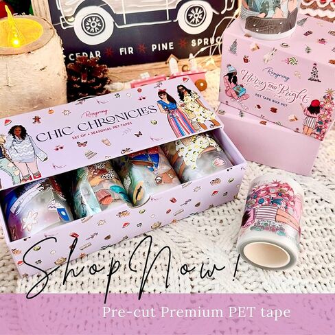 Rongrong The Chic Chronicles Set of 4 Pre-Cut PET Tapes Each Capturing a Different Season - Planners, Calendars, Journals – Aesthetic Premium Quality Hand Drawn in Saudi Arabia