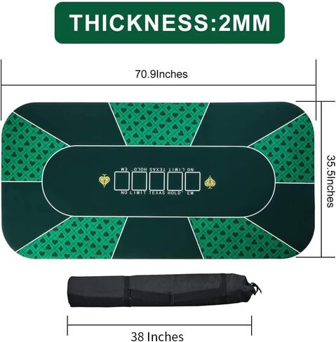 BESTHLS سجادة علوية مستديرة للبوكر، سطح طاولة بوكر من الإسفنج المطاطي المحمول الاحترافي من تكساس، بساط تخطيط لعبة اللاعبين مع حقيبة حمل in Kuwait