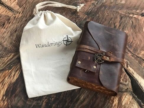 مجلة WANDERINGS الجلدية العتيقة - فقط 4 × 6 - مجلة صغيرة مصنوعة يدويًا من الجلد مع ورق حافة على الطراز القديم - مثالية للكتابة، ومجلة الظلال، والجريمويري، والرسم in Kuwait