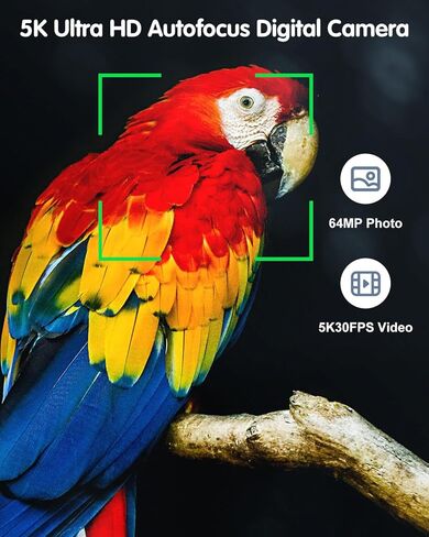 كاميرا رقمية 5K للتصوير الفوتوغرافي، كاميرا تسجيل فيديو بتركيز تلقائي بدقة 64 ميجابكسل لليوتيوب مع عدسة سيلفي، تكبير بصري 5X، كاميرا فيديو مع فلاش، شاشة تعمل باللمس، مضادة للاهتزاز، بطاقة 64 جيجابايت، بطاريتان in Kuwait