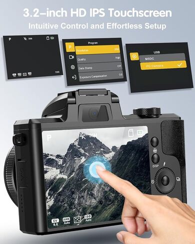 كاميرا رقمية 5K للتصوير الفوتوغرافي، كاميرا تسجيل فيديو بتركيز تلقائي بدقة 64 ميجابكسل لليوتيوب مع عدسة سيلفي، تكبير بصري 5X، كاميرا فيديو مع فلاش، شاشة تعمل باللمس، مضادة للاهتزاز، بطاقة 64 جيجابايت، بطاريتان in Kuwait