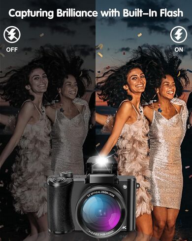 كاميرا رقمية 5K للتصوير الفوتوغرافي، كاميرا تسجيل فيديو بتركيز تلقائي بدقة 64 ميجابكسل لليوتيوب مع عدسة سيلفي، تكبير بصري 5X، كاميرا فيديو مع فلاش، شاشة تعمل باللمس، مضادة للاهتزاز، بطاقة 64 جيجابايت، بطاريتان in Kuwait
