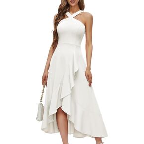 Bbonlinedress Halter Cocktail Women Dresses Prom Formal Wedding Bridesmaid Dress Ruffled Maxi Hi-Lo Evening Party 2024 Dress