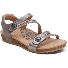Aetrex Jillian Braided Quarter Strap Women's Sandals - Adjustable Arch Support Leather Sandals For Women - Lightweight Memory Foam Open Toe Women's Sandals