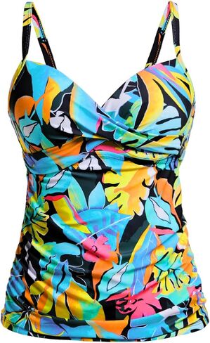ملابس سباحة نسائية من Tempt Me مخططة باللون الأسود من Underwire Tankini، ملابس سباحة علوية للتحكم في البطن فقط، بدلة استحمام مرفوعة من الأمام بدون قاع L in Kuwait