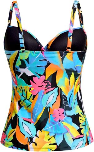 ملابس سباحة نسائية من Tempt Me مخططة باللون الأسود من Underwire Tankini، ملابس سباحة علوية للتحكم في البطن فقط، بدلة استحمام مرفوعة من الأمام بدون قاع L in Kuwait