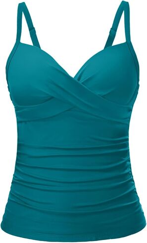 ملابس سباحة نسائية من Tempt Me مخططة باللون الأسود من Underwire Tankini، ملابس سباحة علوية للتحكم في البطن فقط، بدلة استحمام مرفوعة من الأمام بدون قاع L in Kuwait